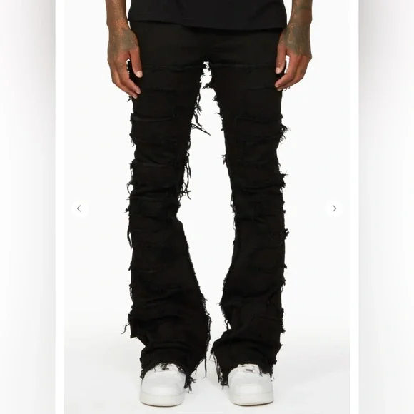 Rockstar Originals Jean Mens 34x46 Black Bootcut Flared Distressed Detailing - Picture 3 of 13